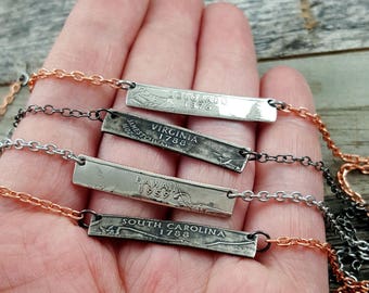 Coin Bar Necklace - State Bar Necklace - Coin Necklace - State Necklace - Dainty Necklace - State Quarter Necklace - Going Away Gift for Her