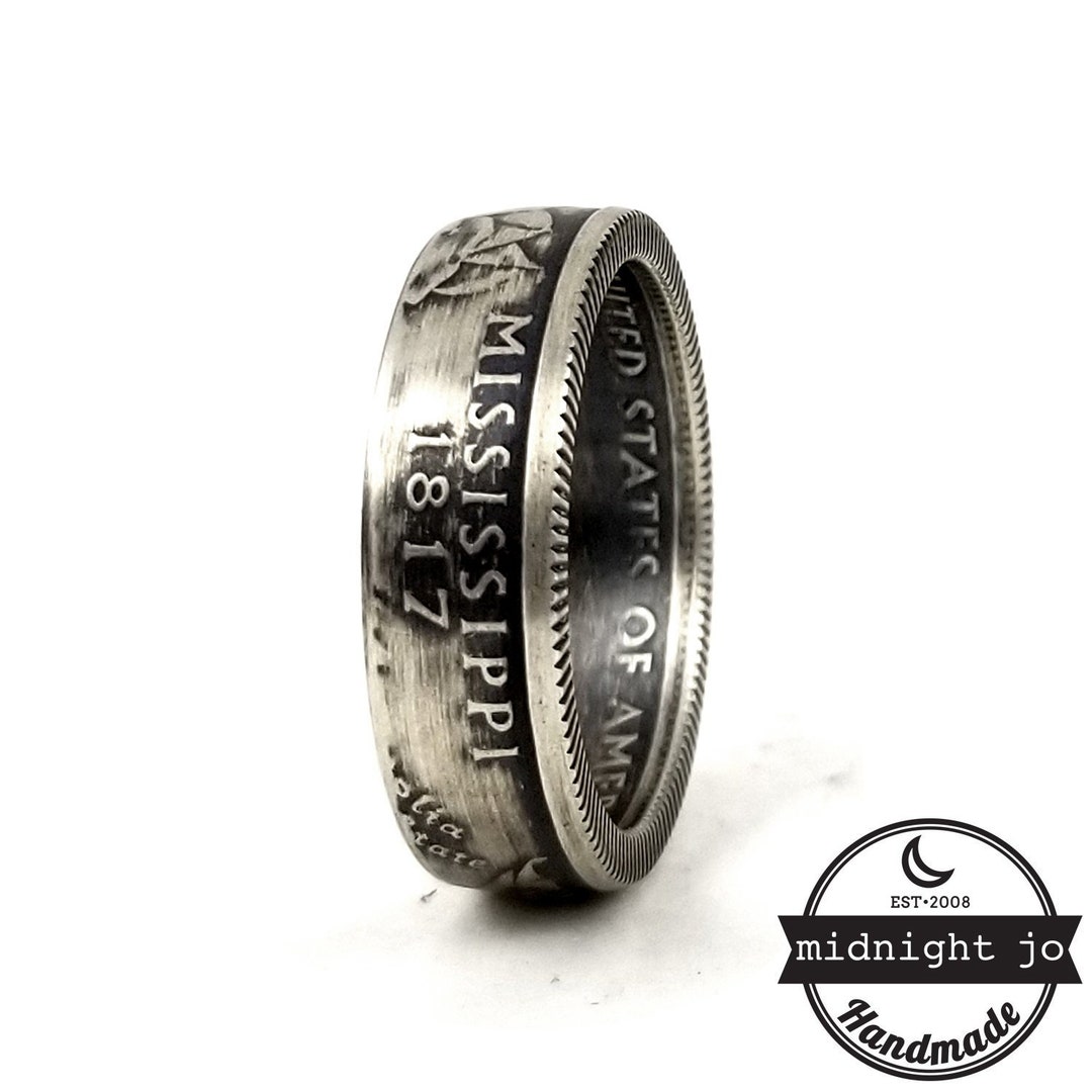 Bague pièce de monnaie Mississippi en argent Quart de anneaux State  Bague State en argent France
