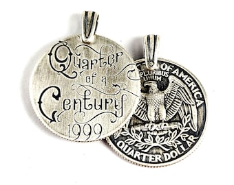 Art Nouveau 90% Silver Quarter of a Century Necklace Pendant - 25th Anniversary Gift