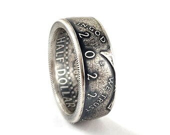 2022 Silver Kennedy Half Dollar Ring - Fine Silver Ring - Men's Wedding Ring - Silver Coin Ring