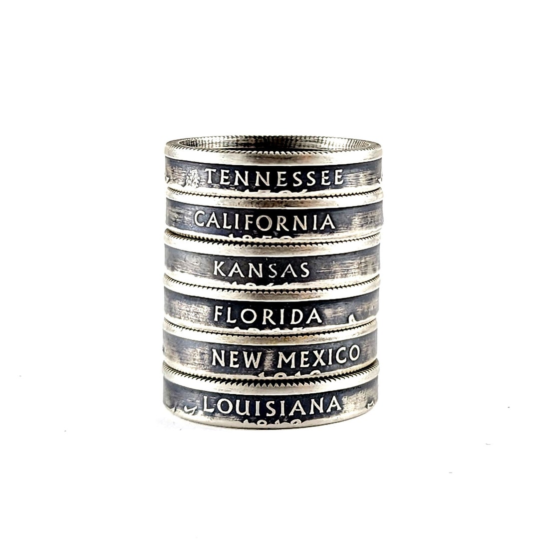 State Coin Rings Silver State Coin Ring - Silver Stacking Ring - Narrow Band Coin Ring ...