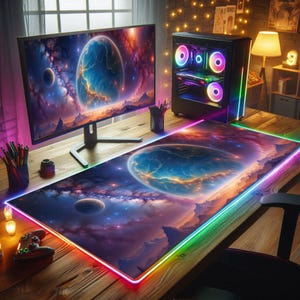 300 x 800 x 4 mm mooie gamingmuismat XL, gamerbureaumat mousepad XXL, mini-muismat, RGB-muismat, kaartspeelmat [ruimte]