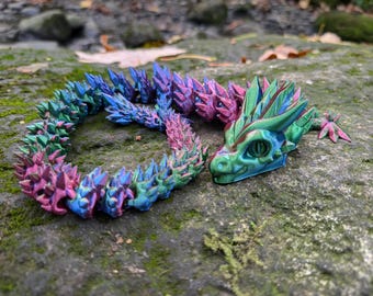 Articulated Crystal Dragon Fidget Toy 3D Printed | Flexi Dragon Figurine, Sensory Desk Decor, Fantasy Gift for D&D Fan, Adult Stress Toy