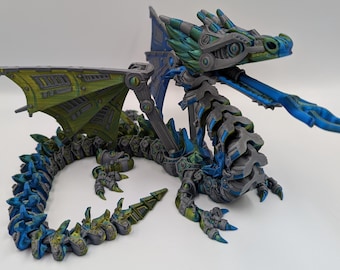3D Gedruckter Gelenkdrache mit Flügeln & Flamme: 24-Zoll-Fidget-Spielzeug