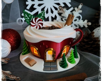 3D-geprinte chocoladekop Fairy House: theelichthouder voor kerst