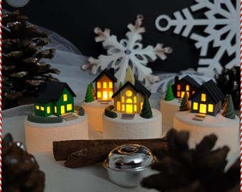 Osłonki na podgrzewacze LED Winter Village: świąteczna dekoracja drukowana w 3D