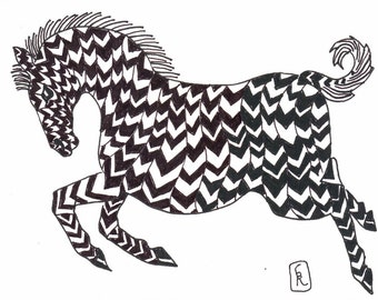 b and w art / black and white / wall decor / zebra lover / decor zebra / zen / zentangle / child art / animal lover / 8 x 10 / P152