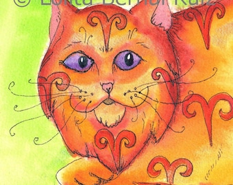 Fluffy orange cat / horoscope cat /  Aries kitten / zodiac art / reproduction / 8 x 10 inch / P118