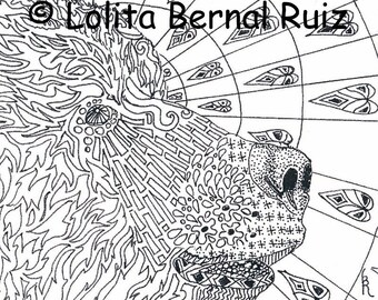 zentangle bear / grizzly drawing / doodle / wild animal / black and white / print / 8 x 10 inch / P104