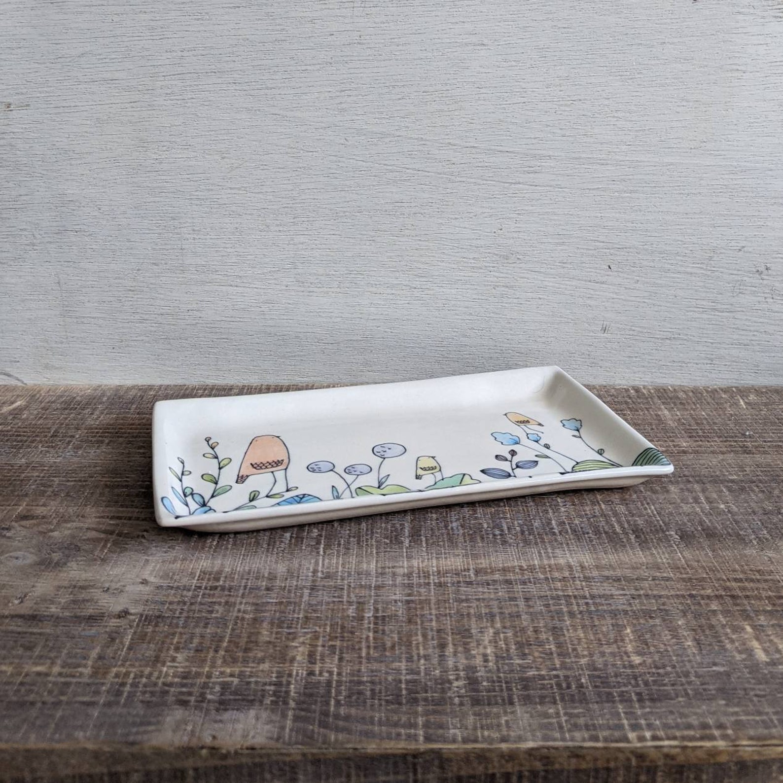 Ceramic bird tray bird and botanical dish hand drawn birds Etsy