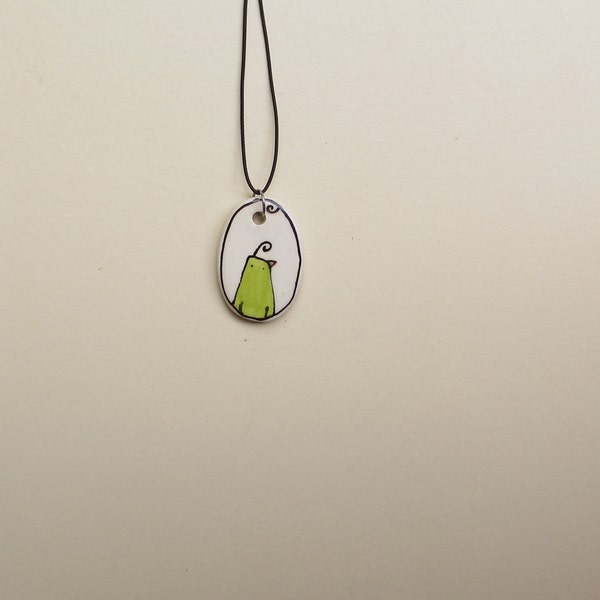 Green bird necklace pendant, spring garden gift for her