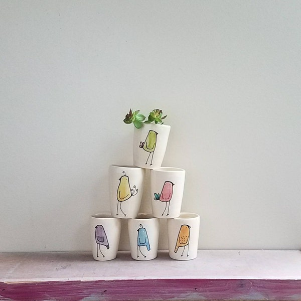 Mini bird vase, set of six rainbow bird bud vases, spring vase home decor