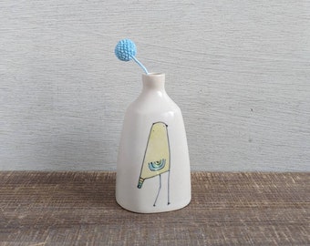 Bird vase (#1), ceramic flower vase, bird illustration