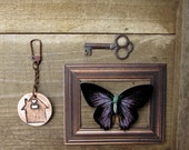 Ceramic house keychain, hand stamped ceramic brown key chain for him, Father's day gift