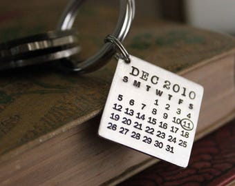 Hand Stamped Mark Your Calendar Keychain: Personalized Sterling Silver Keychain