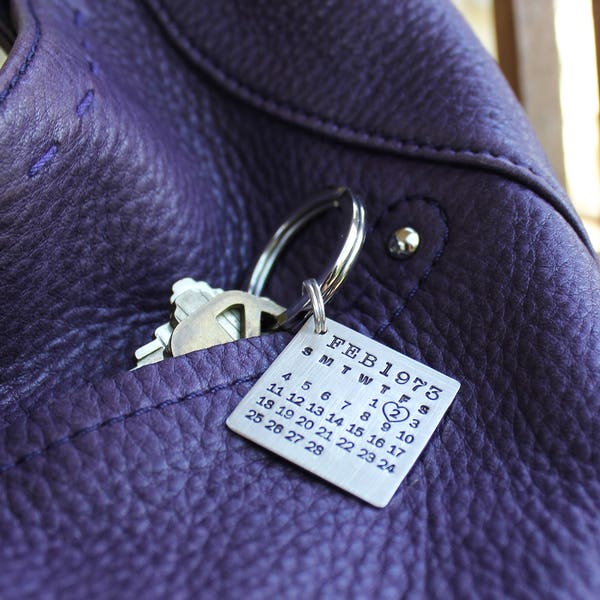 Keychain, hand stamped and personalized - Mark Your Calendar Keychain personalized sterling silver keychain - save the date