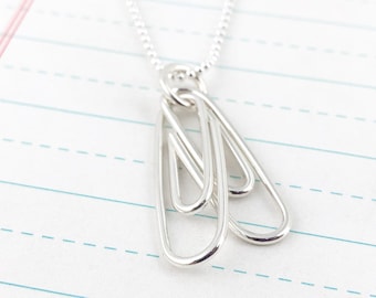 Two Linked Paperclips - Sterling Silver Paper Clip Necklace - Geek, Geekery, Nerdy, Office Supply Lover