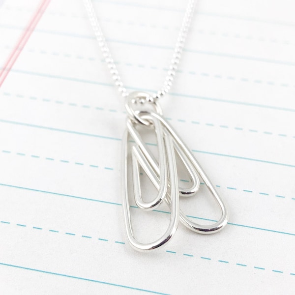 Two Linked Paperclips - Sterling Silver Paper Clip Necklace - Geek, Geekery, Nerdy, Office Supply Lover