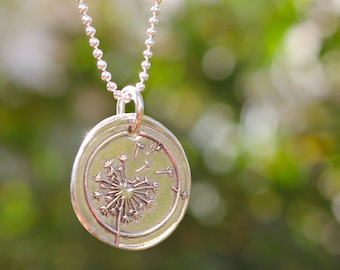 Dandelion Wax Seal Inspired Necklace - handmade, fine silver