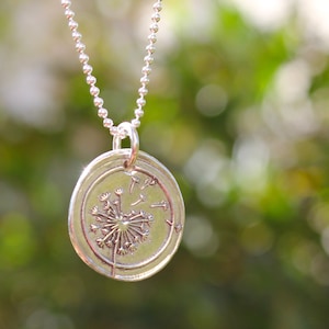 Dandelion Wax Seal Inspired Necklace handmade, fine silver image 1