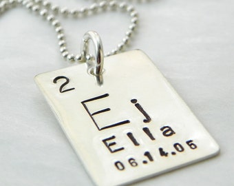 Personalized Periodic Table Element hand stamped sterling silver necklace