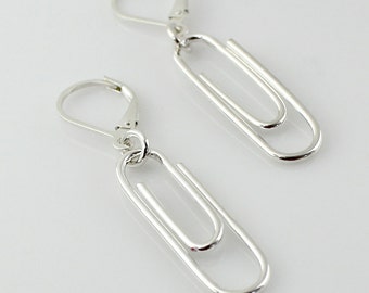 Sterling Silver Paper Clip Earrings - Paperclip Earrings - Geek, Geekery, Nerdy, Office Supply Lover