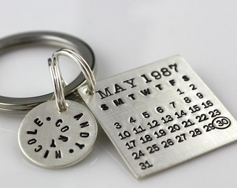 Keychain - Mark Your Calendar Keychain hand stamped and personalized sterling silver key chain with name or message charm