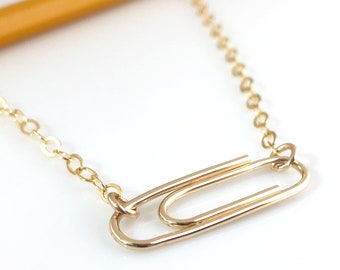 Gold Filled Paperclip Necklace - horizontal - Geek, Geekery, Nerdy, Office Supply Lover