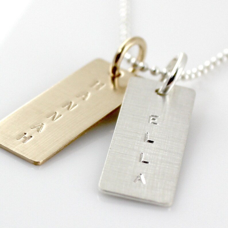Name Necklace Personalized Mixed Metal Name Tag Necklace Etsy