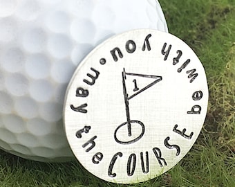 May the Course Be With You hand stamped sterling silver golf ball marker