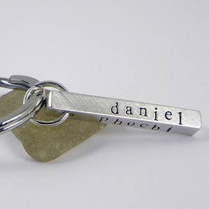 Personalized Handstamped Four-Sided Sterling Silver Bar Keychain
