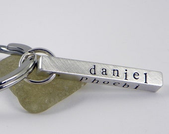 Personalized Handstamped Four-Sided Sterling Silver Bar Keychain