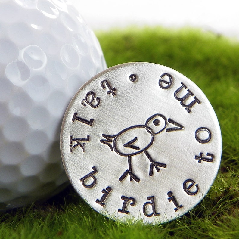 Talk Birdie To Me hand stamped sterling silver golf ball marker image 1