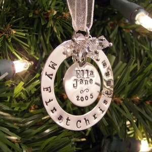 My First Christmas hand stamped and personalized sterling silver ornament image 3