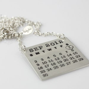 Mark Your Calendar Necklace hand stamped personalized sterling silver necklace top hang design image 1