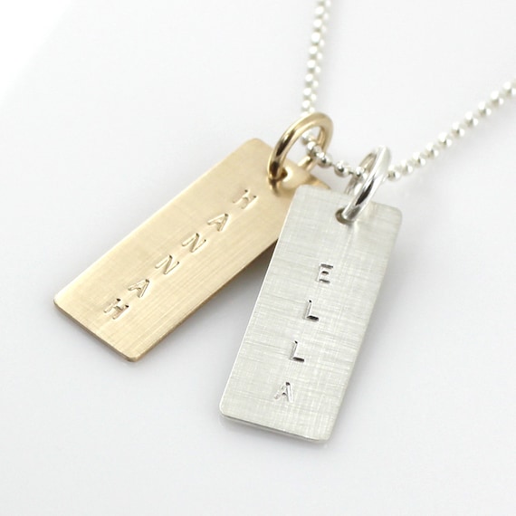 Name Necklace Personalized Mixed Metal Name Tag Necklace