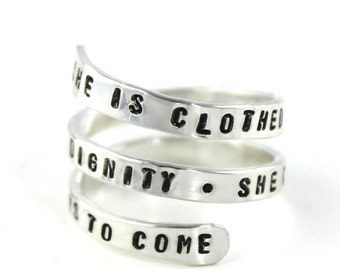 Hand Stamped Sterling Silver Spiral Quote Ring