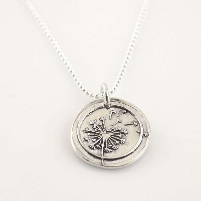 Dandelion Wax Seal Inspired Necklace handmade, fine silver image 3