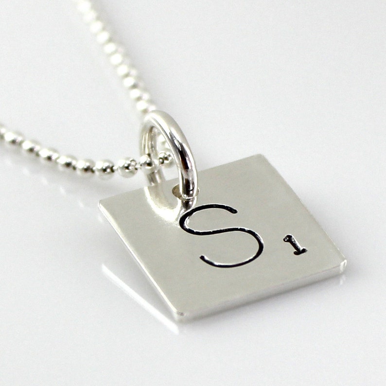 Scrabble Tile Inspired Necklace Hand Stamped and Personalized Sterling Silver Initial Tile Necklace Words with Friends Inspired Necklace
