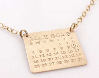 Personalized Calendar Necklace - Gold Filled Mark Your Calendar Necklace top hang - save the date