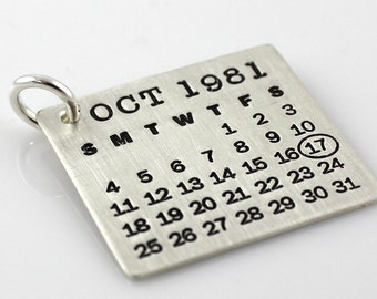 Calendar Charm - Mark Your Calendar Charm - hand stamped and personalized sterling silver charm