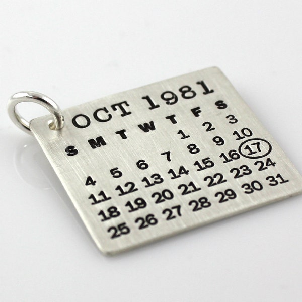 Calendar Charm - Mark Your Calendar Charm - hand stamped and personalized sterling silver charm