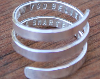 Secret Message Spiral Quote Ring - Hand stamped and personalized sterling silver spiral ring