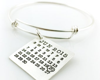 Calendar Bracelet - Mark Your Calendar Bangle Bracelet  - sterling silver