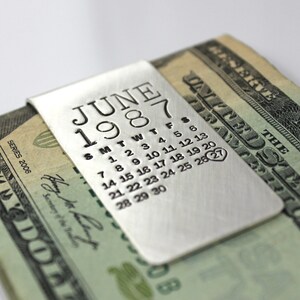 Mark Your Calendar Hand Stamped and Personalized Money Clip Sterling Silver 