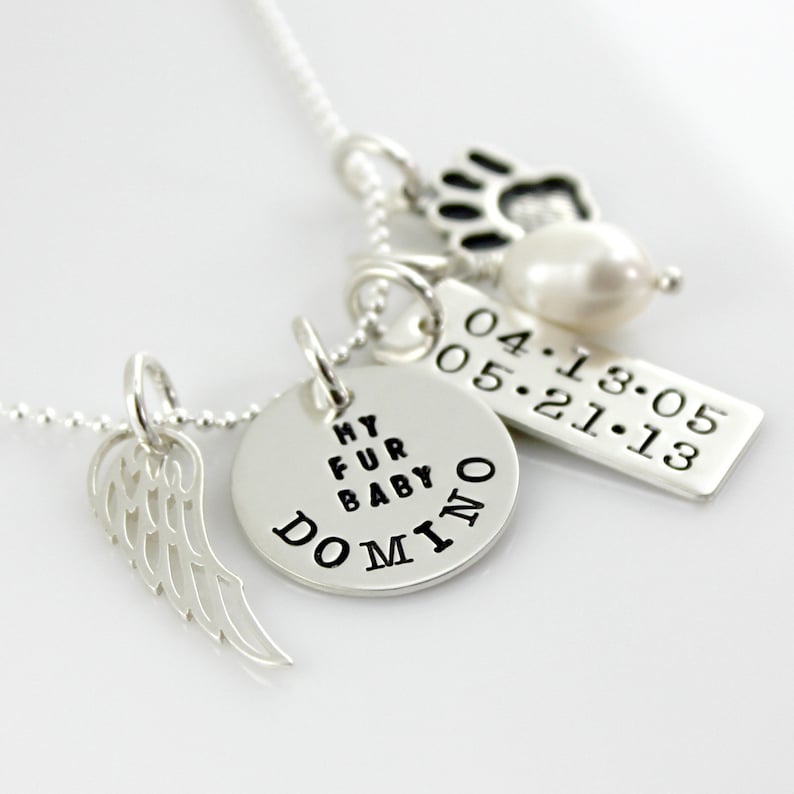 Pet Memorial Necklace hand stamped personalized pet tribute necklace Simply Charming My Fur Baby Necklace
