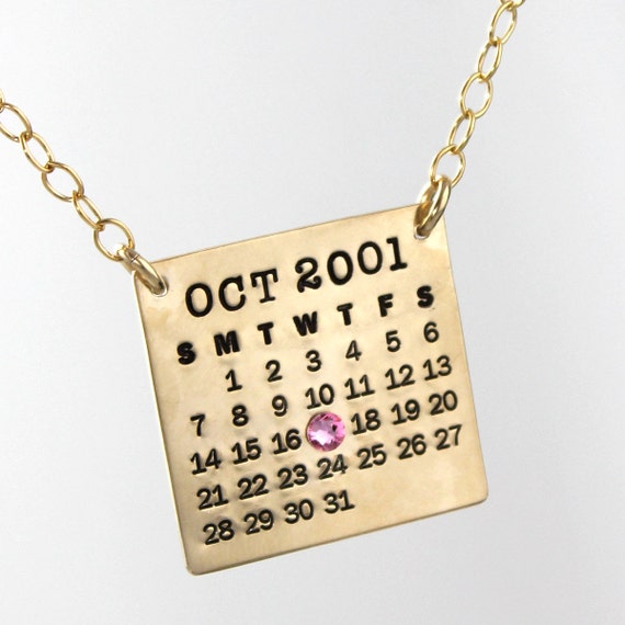 Personalized Calendar Necklace Gold Filled Mark Your Etsy