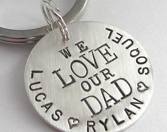 Personalized We Love hand stamped sterling silver keychain