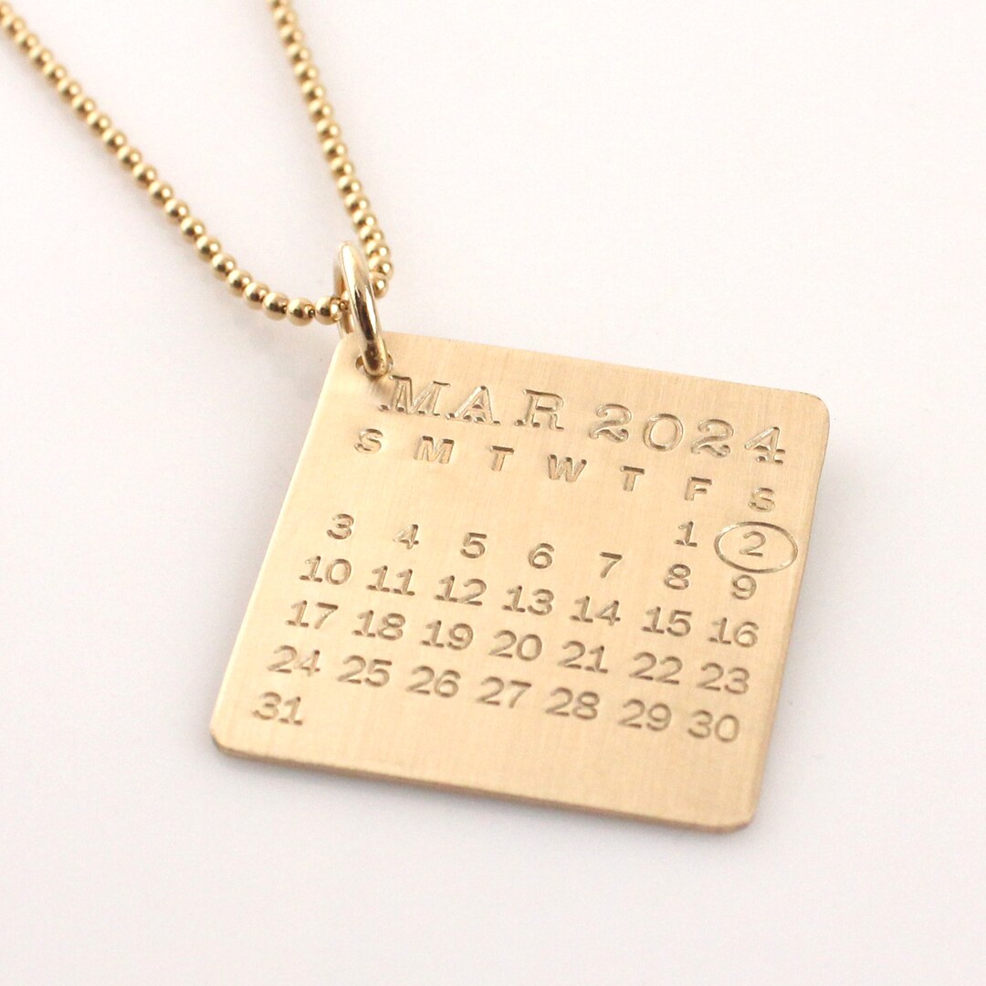 Personalized Calendar Necklace Gold Filled Mark Your Calendar
