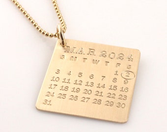 Personalized Calendar Necklace - Gold Filled Mark Your Calendar Necklace hand stamped and personalized